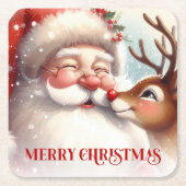 Cozy Santa Claus Rudolph Holiday Drink Coasters Rechteckiger Pappuntersetzer (Vorderseite)
