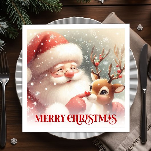 Cozy Santa Claus Rudolph Holiday Party Dinner Napk Serviette