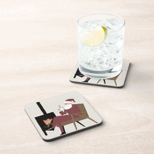 Cozy Santa Fireplace Pattern Hard Plastic Coasters Getränkeuntersetzer (Rechte Seite)