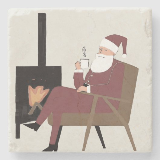 Cozy Santa Fireplace Pattern Marble Coasters Set Steinuntersetzer (Vorderseite)