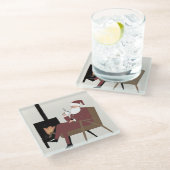 Cozy Santa Fireplace Pattern Square Glass Coasters Glasuntersetzer (Schrägansicht)