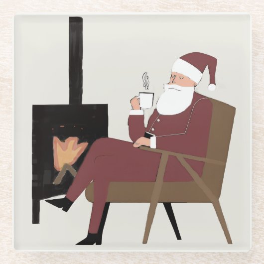 Cozy Santa Fireplace Pattern Square Glass Coasters Glasuntersetzer (Vorderseite)
