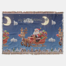 Cozy Santa Rudolph Holiday Fleece Blanket