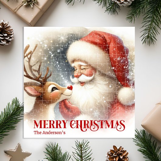 Cozy Santa Rudolph Personalized Christmas Kids Gif Puzzle