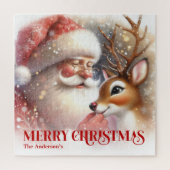 Cozy Santa Rudolph Personalized Christmas Kids Puzzle (Vertikal)