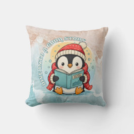 Cozy Scholar Penguin Reading Book Throw Pillow Kissen