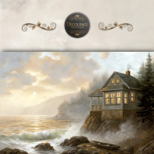Cozy Seaside Cottage Glow Decoupage Seidenpapier