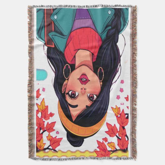 Cozy Sherpa Throw Blanket – Autumn Girl Art, Perfe Decke (Vorderseite Vertikal)