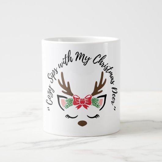 Cozy Sips with My Christmas Deer” – Cute Reindeer Jumbo-Tasse (Vorderseite)