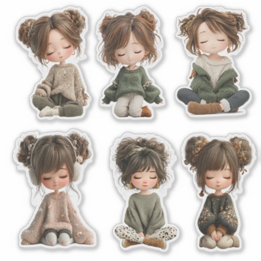 Cozy Sitting Chibi Girl Sticker Sheet (Vorderseite)