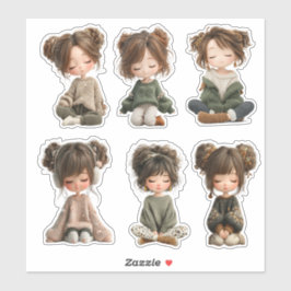 Cozy Sitting Chibi Girl Sticker Sheet