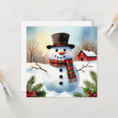 Cozy Snowman Farm Watercolor Christmas Flat Karte (Vorderseite/Rückseite Beispiel)