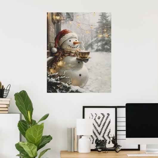 Cozy Snowman with Coffee Christmas Wall Art Poster (Heimbüro)