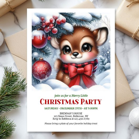 Cozy snowy forest baby deer Christmas invitation  Einladung