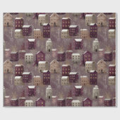 Cozy Snowy Winter Village Pattern (1) Geschenkpapier (Flach)