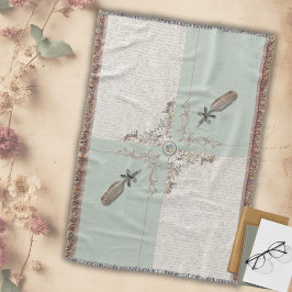 Cozy Soft Sage Green Manuscript Woven Decke