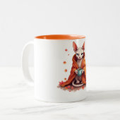 Cozy Sphynx Cat Mug - Autumn Fall Blanket & Coffee Zweifarbige Tasse (Vorderseite Links)