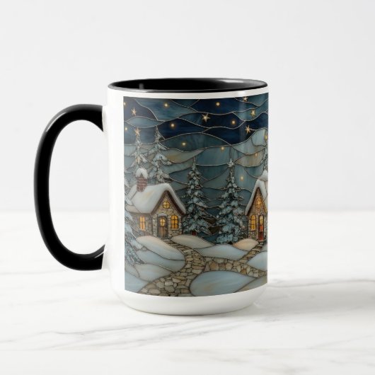Cozy Stained Glass Snowy Village Holiday Mug Tasse (Links)