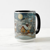 Cozy Stained Glass Snowy Village Holiday Mug Tasse (VorderseiteRechts)