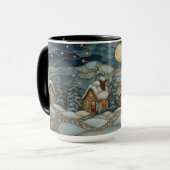Cozy Stained Glass Snowy Village Holiday Mug Tasse (Vorderseite Links)