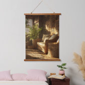 Cozy Sunlit Reading Nook Boho Interior Art Wandteppich Mit Holzrahmen (Schlafzimmer)