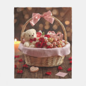 Cozy Teddy Rose Basket Romantic Valentine Fleecedecke (Vorderseite)