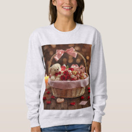 Cozy Teddy Rose Basket Romantic Valentine Sweatshirt