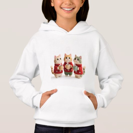 Cozy Three Cats Winter Kids Hoodie (Vorderseite)