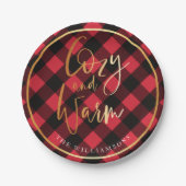 Cozy u. warmer roter Büffel-kariertes Weihnachten Pappteller (Vorderseite)