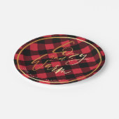 Cozy u. warmer roter Büffel-kariertes Weihnachten Pappteller (Schrägansicht)