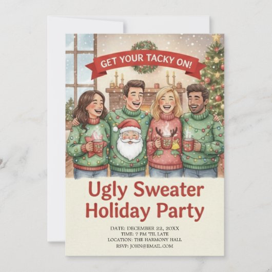 Cozy Ugly Sweater Holiday Party Hand Painted Einladung (Vorderseite)