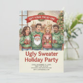 Cozy Ugly Sweater Holiday Party Hand Painted  Einladung (Stehend Vorderseite)