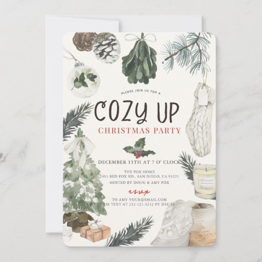 Cozy Up Comfy Holiday Items Christmas Party Einladung (Vorderseite)