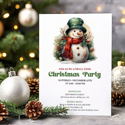 Cozy Victorian Christmas Snowman Dinner Invite Einladung
