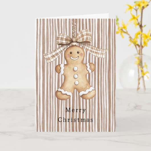 Cozy Warm Christmas Cute Happy Gingerbread Stripes Karte (Gelbe Blume)
