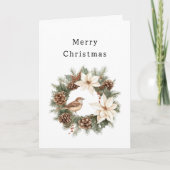 Cozy Warm Christmas Poinsettia Pine Cones Bird Karte (Vorderseite)