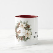 Cozy Warm Christmas Poinsettia Pine Cones Bird Tasse (Zentrum)