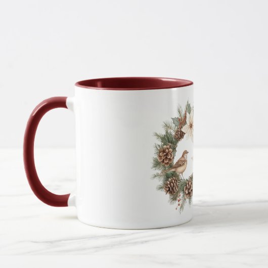 Cozy Warm Christmas Poinsettia Pine Cones Bird Tasse (Links)