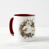 Cozy Warm Christmas Poinsettia Pine Cones Bird Tasse (Vorderseite Links)