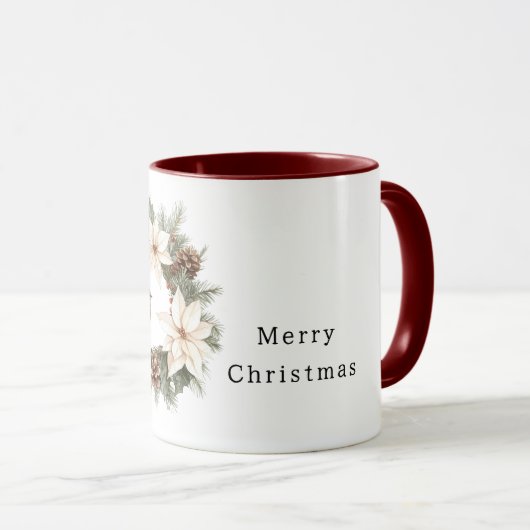 Cozy Warm Christmas Poinsettia Pine Cones Bird Tasse (VorderseiteRechts)