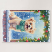 Cozy Watercolor Affenpinscher Christmas Snowy Puzzle (Horizontal)