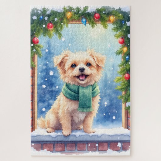 Cozy Watercolor Affenpinscher Christmas Snowy Puzzle (Vertikal)