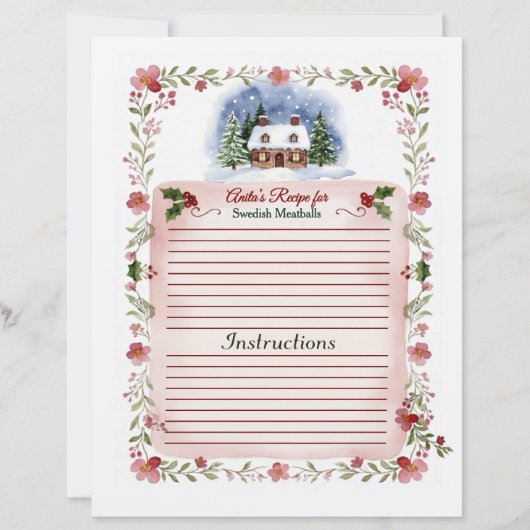 Cozy Watercolor Christmas Recipe Card - Editable (Vorderseite)