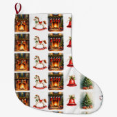 Cozy Watercolor Fireplace & Classic Christmas Icon Großer Weihnachtsstrumpf (Vorderseite)