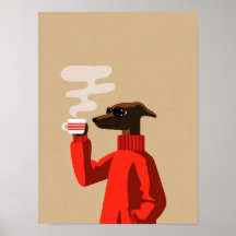 Cozy Whippet Drinking Coffee - Dog Illustration
