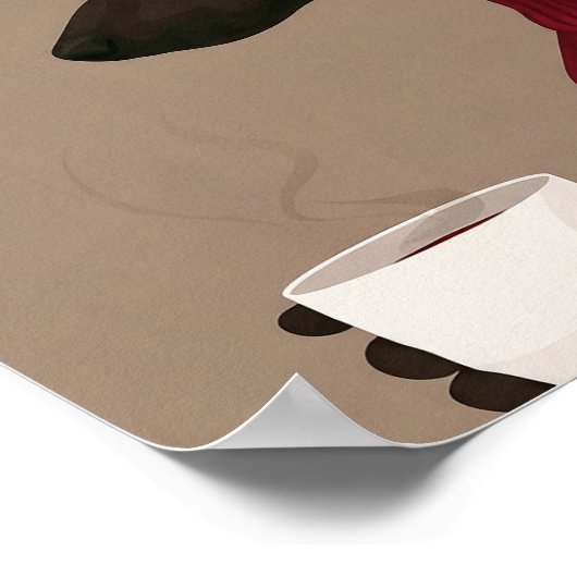 Cozy Whippet Drinking Coffee - Minimalist Dog  Poster (Ecke)