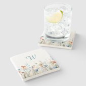 Cozy Wildflower Meadow Monogram – Botanical  Steinuntersetzer (Seitenansicht)