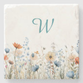 Cozy Wildflower Meadow Monogram – Botanical  Steinuntersetzer (Vorderseite)