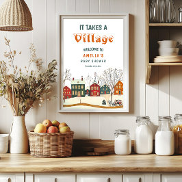 Cozy Winter Baby Shower Welcome Snowy Village Poster