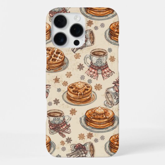 Cozy Winter Breakfast Pattern | Pancakes & Coffee iPhone Hülle (Rückseite)